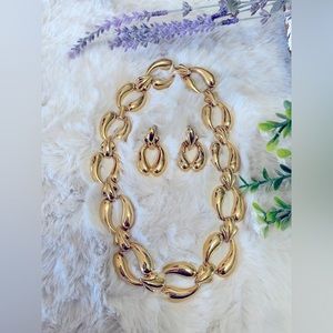 Vintage Gold Necklace with Matching Earrings